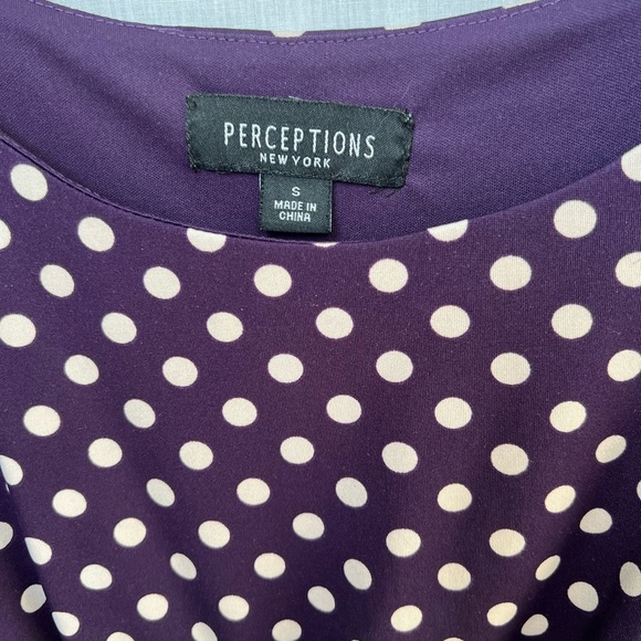 Purple Flare Dress with Cream Polka Dots, Ruche Style Belt Sz Small (runs large) - Picture 6 of 8
